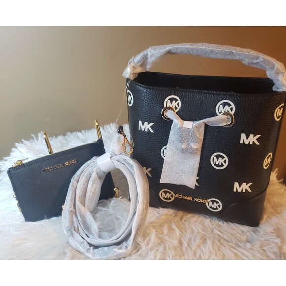 MICHAEL KORS Mercer SM Bucket Messenger Bag & Jet Set Coin Pouch Set Black NWT - Picture 3 of 8